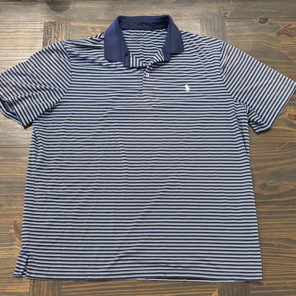 Polo-Style Striped Men's Golf Shirt - Navy & White